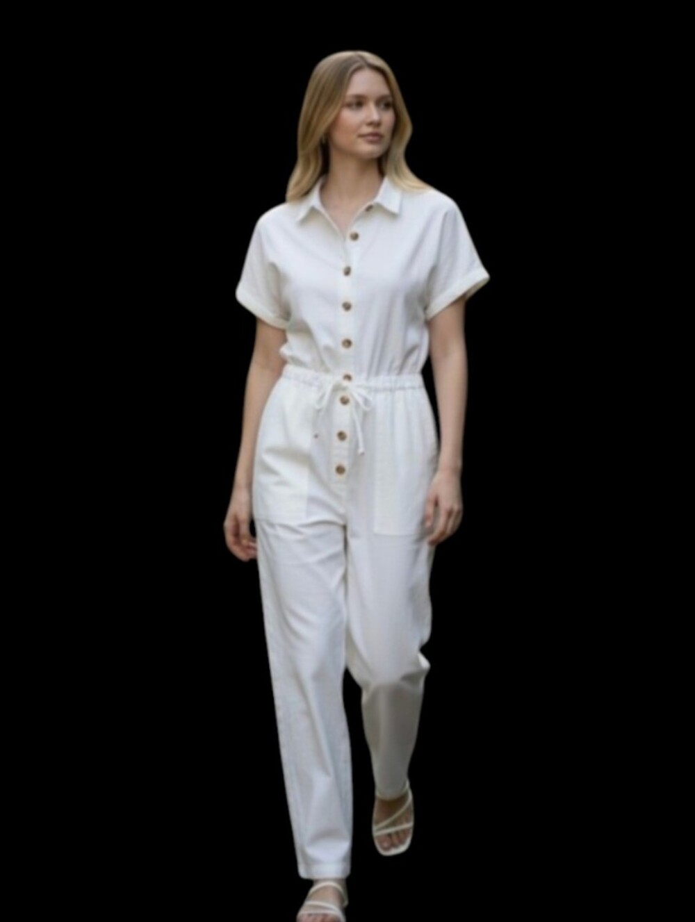 FREE ASSEMBLY! WHITE COVERALL STYLE BUTTON FRONT, ELASTIC TIE WAIST ONESIE! SZ L